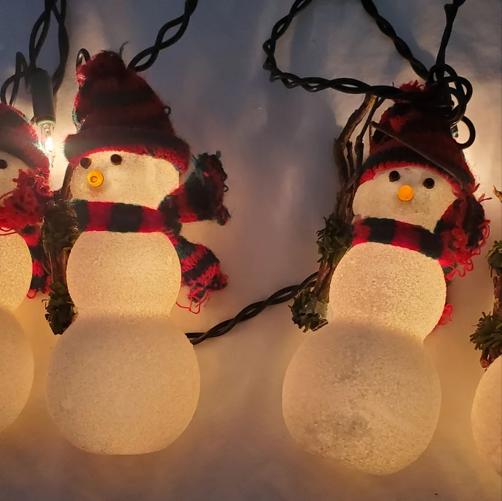 Christmas Snowman Light String Set Of 5 Figures Sparkly 10 Ft Long